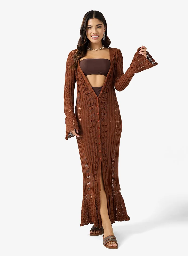 Ginger  V Neck Crochet Beach Dress with Slit for Women | Best Price UAE